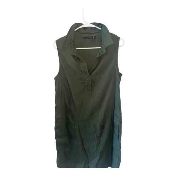 Tahari Linen Olive Green Sleeveless Shirt Dress Sz 6:  EUC - Picture 1 of 4
